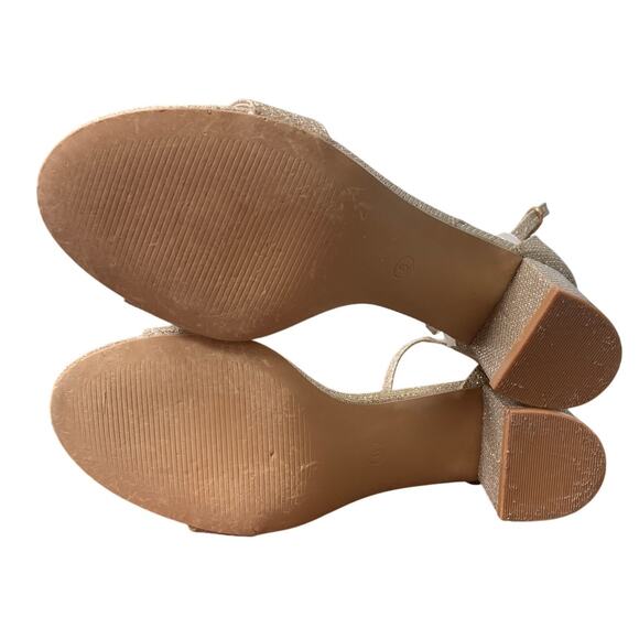 Pizz Annu Womens 6 Gold Glitter Ankle Strap 2" Block Heel Open Toe Sandal Shoes - Picture 7 of 7